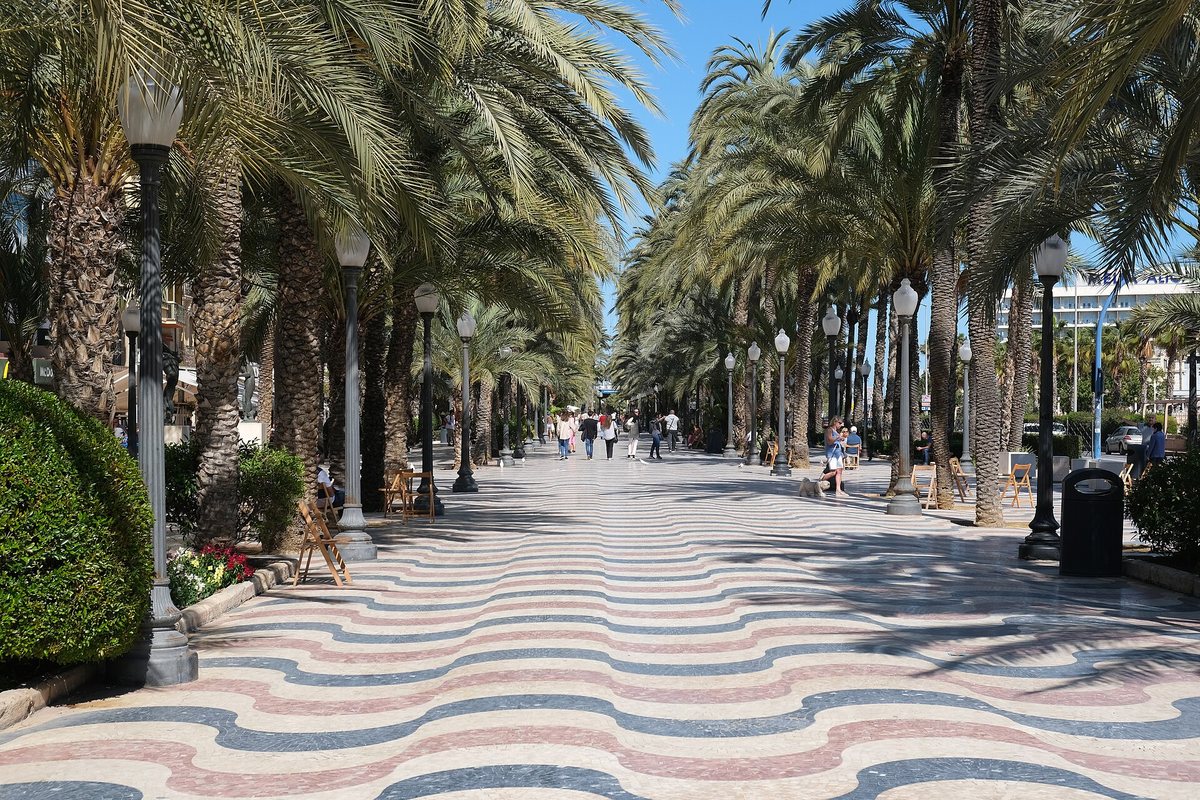 The Explanada de España in Alicante with its wavy mosaic and palm trees